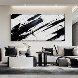 Minimalist Wall Art Black White Abstract Brushstroke Ink Splatter Dynamic Tactile Art AURA551