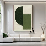 Minimalist Wall Art Green Beige Brushstroke Textured Modern Organic Abstract Geometric Art AURA546