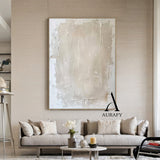 Minimalist Wall Art Beige Impasto Sculpted Canvas Tactile Surface Wabi-Sabi Japandi Interior Style AURA549