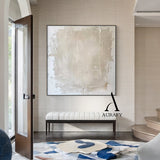 Minimalist Wall Art Beige Impasto Sculpted Canvas Tactile Surface Wabi-Sabi Japandi Interior Style AURA549