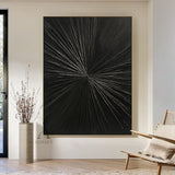 Minimalist Black Wall Art Tactile High-Relief Scratch-Textured Silver Metallic Lines Sculpted Abstract AURA456