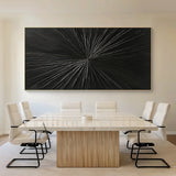 Minimalist Black Wall Art Tactile High-Relief Scratch-Textured Silver Metallic Lines Sculpted Abstract AURA456