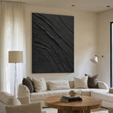 Minimalist Black Wall Art Sculpted Wave-Layered Tactile High-Relief Modern Organic Decor Piece AURA449