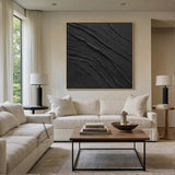 Minimalist Black Wall Art Sculpted Wave-Layered Tactile High-Relief Modern Organic Decor Piece AURA449