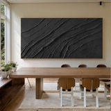 Minimalist Black Wall Art Sculpted Wave-Layered Tactile High-Relief Modern Organic Decor Piece AURA449