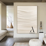Minimalist Wall Art Beige Impasto Wave Texture Tactile Sculpted Canvas Minimalist Luxe Artwork AURA553