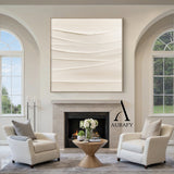 Minimalist Wall Art Beige Impasto Wave Texture Tactile Sculpted Canvas Minimalist Luxe Artwork AURA553