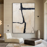 General Abstract Black Beige Tactile Canvas Art with Impasto Brush Strokes Minimalist Luxe AURA506