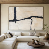 General Abstract Black Beige Tactile Canvas Art with Impasto Brush Strokes Minimalist Luxe AURA506