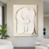 Minimalist Wall Art Plaster Textured Wabi Sabi Japandi Beige White High Relief Tactile Sculpted Decor AURA541