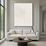 Minimalist Wall Art Beige White Tactile Vertical Texture Geometric Split Fabric Wall Decor AURA547