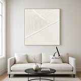 Minimalist Wall Art Beige White Tactile Vertical Texture Geometric Split Fabric Wall Decor AURA547