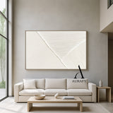 Minimalist Wall Art Beige White Tactile Vertical Texture Geometric Split Fabric Wall Decor AURA547