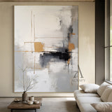 Modern Abstract Gray White Tactile Brushstroke Gold Accent Minimalist Luxe Wall Art AURA493