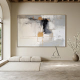 Modern Abstract Gray White Tactile Brushstroke Gold Accent Minimalist Luxe Wall Art AURA493
