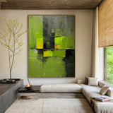 Green Abstract Art Impasto Sculpted Knife Strokes Tactile High-Relief Bold Modern Piece AURA460
