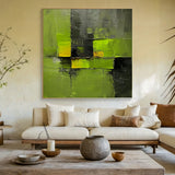 Green Abstract Art Impasto Sculpted Knife Strokes Tactile High-Relief Bold Modern Piece AURA460