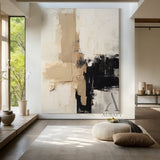 Abstract Beige White Black Plaster Textured Tactile Surface Modern Minimalist Knife Strokes Artwork AURA475