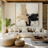 Abstract Beige White Black Plaster Textured Tactile Surface Modern Minimalist Knife Strokes Artwork AURA475