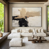 Abstract Beige White Black Plaster Textured Tactile Surface Modern Minimalist Knife Strokes Artwork AURA475