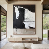 Large Scale Abstract Black and White Horse Textured Animal Wall Art-AURA341