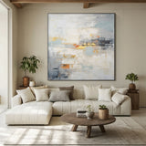 Modern Abstract Blue Beige Gold Wall Art for Living Room - AURA187