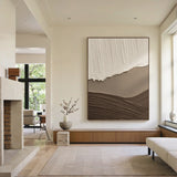 Beige Brown Landscape Art Thick Textured Canvas with Vertical Strokes Wavy Folds Modern Organic Minimalist Luxe AURA469