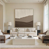 Beige Brown Landscape Art Thick Textured Canvas with Vertical Strokes Wavy Folds Modern Organic Minimalist Luxe AURA469