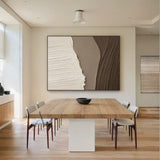 Beige Brown Landscape Art Thick Textured Canvas with Vertical Strokes Wavy Folds Modern Organic Minimalist Luxe AURA469
