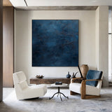 Navy Blue Plaster Textured Knife Stroke Tactile Wabi Sabi Minimalist Sculpted Japandi Canvas Wall Artwork AURA540