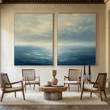 Blue Ocean Abstract Art Impasto Textured Modern Organic Wavy Line Sky Landscape AURA464