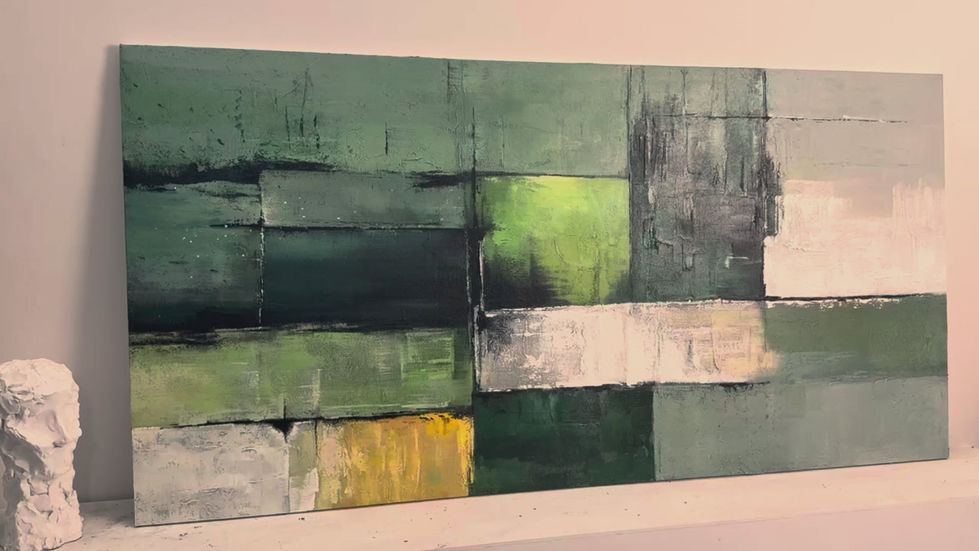 Wabi Sabi Green Abstract Wall Art for Living Room Decor AURA168