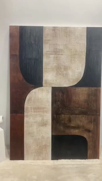 Primitive Balance – Beige Brown & Black Abstract Wall Art – AURA055(Vertical)