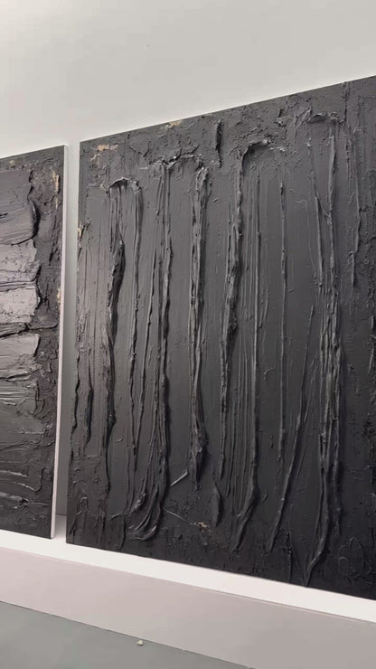 Sculptural Impasto Painting-Matte & Gloss Black Tones-AURA004