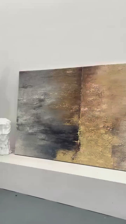 Ash Horizon-Black & Warm Beige Abstract Wall Art, Spatial Field-AURA083