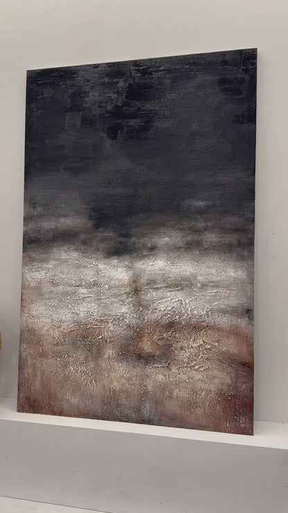 Abstract Black Brown Textured Wall Art for Modern Living Room-AURA182