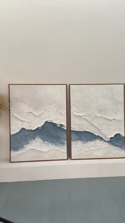 Modern 3D Textured Blue Abstract 3-Piece Living Room Wall Art AURA165