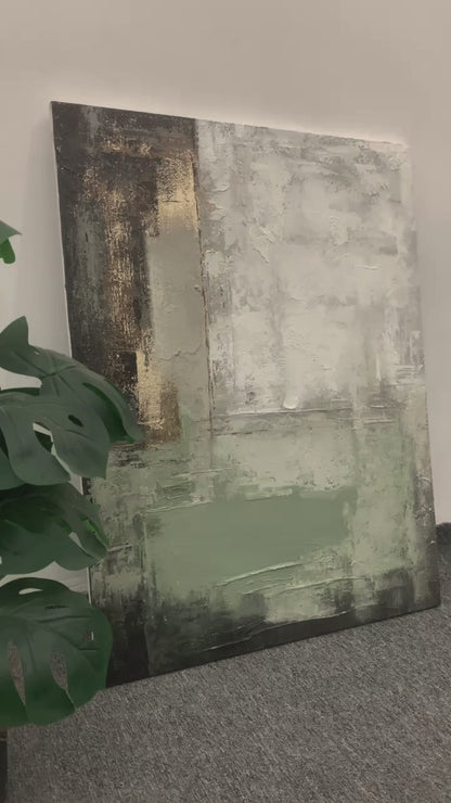 Modern Textural Abstract Wall Art – Sage Green & Earth Neutrals – AURA023(Vertical)