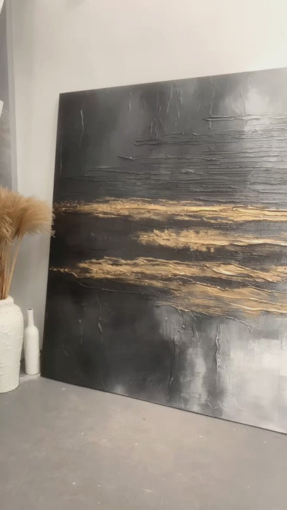 Abstract Black Gray Gold Wall Art Modern Living Room Decor -AURA190