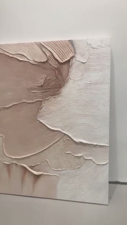Layered Impasto Canvas – Blush & Cream Tones – AURA008(Vertical)