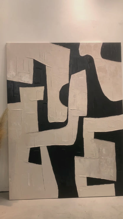 General Abstract Beige Black Textured Wall Art Modern Home Decor-AURA179