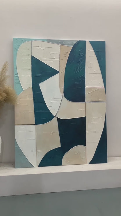 Textured Abstract Blue Beige Wall Art for Modern Living Room AURA164