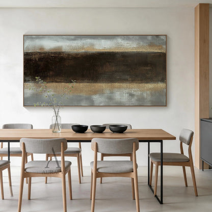 AURA409 General Abstract Wall Art | Black Gray with Warm Metallic Undertones | 3D Tactile Surface | Layered Impasto | Vertical Rhythmic Strokes | Minimalist Wabi-sabi Style | Ideal for Nordic-style Study Room, Simple Entryway, or Light Luxury Dining Area Focal Point