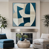 Textured Abstract Blue Beige Wall Art for Modern Living Room AURA164