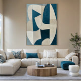 Textured Abstract Blue Beige Wall Art for Modern Living Room AURA164