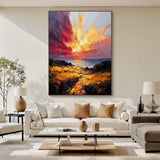 Textured Palette Knife Red Brown Coastal Sunset Impasto Canvas Wall Art Modern Organic Home Decor AURA748