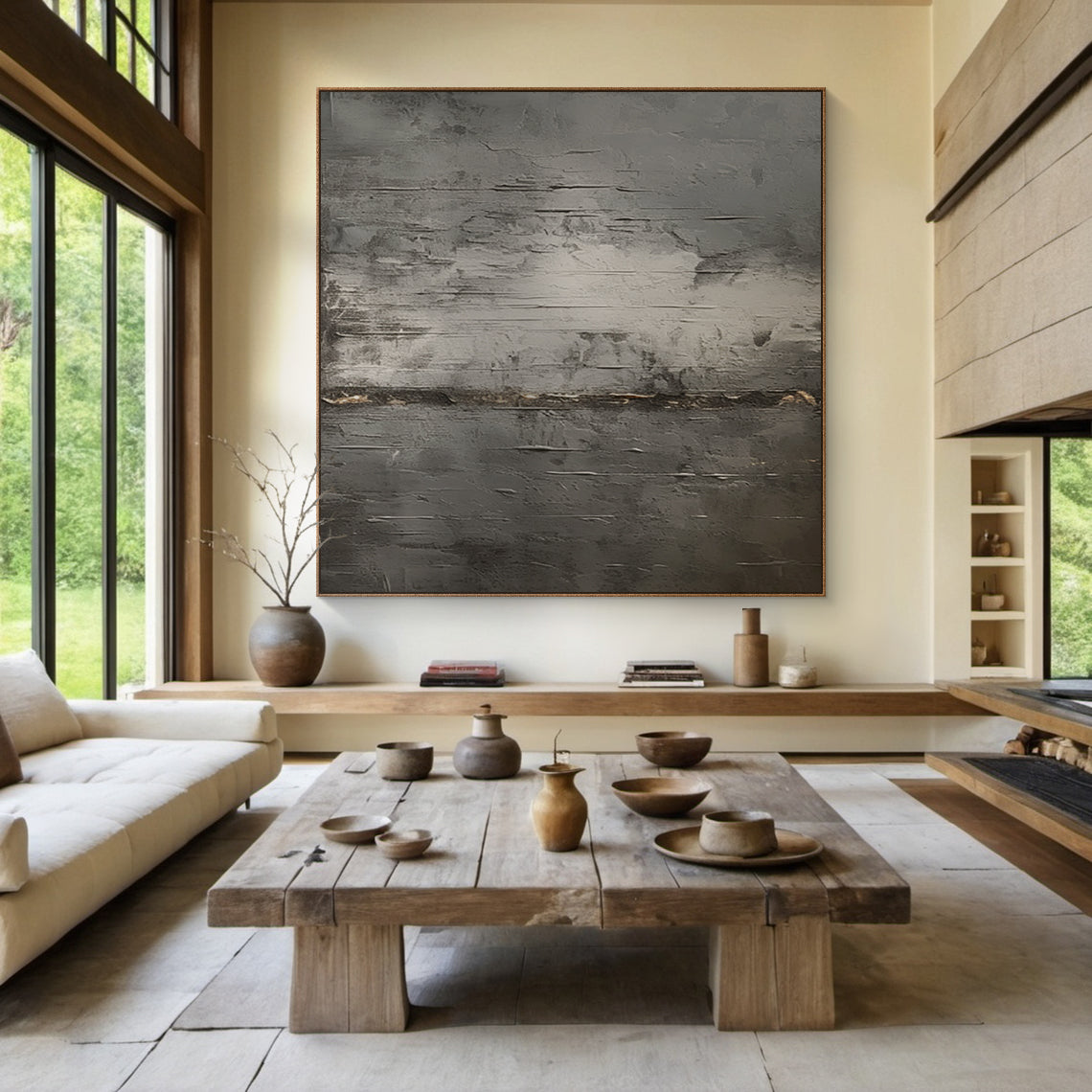 Vertical Wabi-Sabi Abstract Art with 3D Tactile Plaster & Bold Knife Strokes—Earthy Brown, Soft Gray, Subtle Red Accents. Perfect Focal Point for Japandi Living Room, Neutral Minimalist Home, or Natural Interior. Complements Stone Walls, Wooden Beams & Linen Furniture, Adding Serene Calm Vibe with Intentional Imperfection. Ideal Statement Piece Above Minimalist Console Table or for Grounding Japandi Space. 3D Textured Modern Organic Painting for Serene, Uncluttered Interiors.