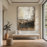 Wabi Sabi Abstract Art Beige Black Distressed Tactile Plaster-like Organic Wall Decor AURA591