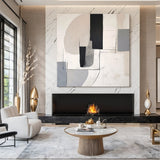 Modern Abstract Beige Gray Wall Art Minimalist Living Room Decor - AURA175