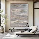 Wabi Sabi Abstract Art Impasto Textured Gray Beige Tactile Wave-Like Handcrafted Organic Canvas AURA560